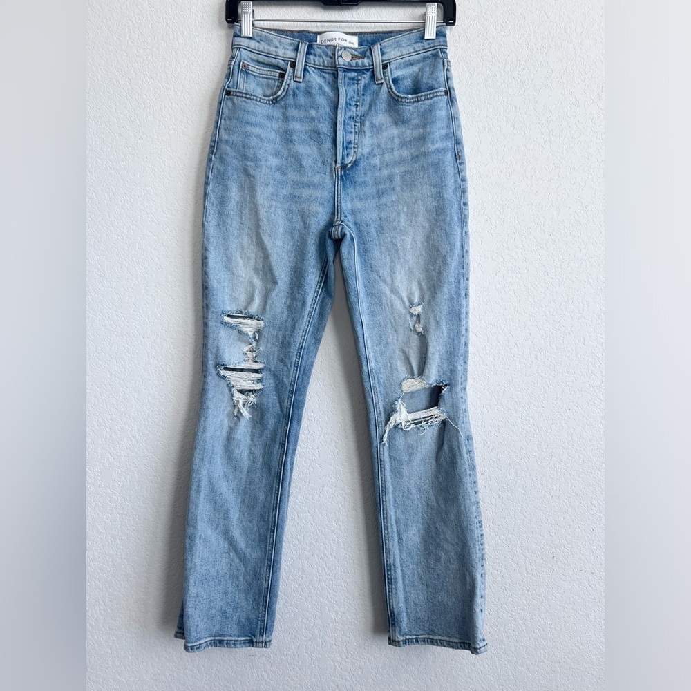 Denim Forum The Arlo High Rise Straight 28L Distressed Jeans Size 25
